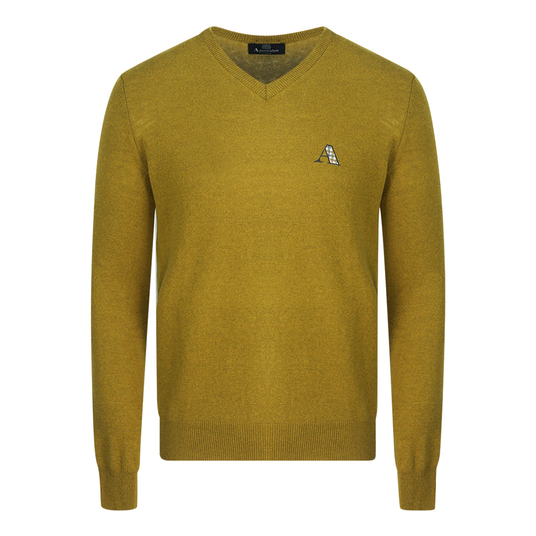 Aquascutum Check A Logo Dark Yellow V Neck Jumper