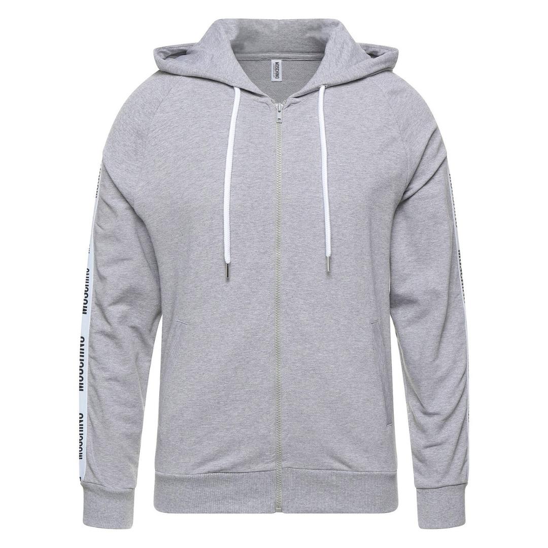 Moschino Brand Tape Logo Grey Zip Hoodie Nova Clothing