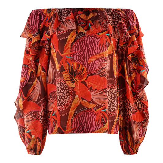 Inoa Congo Rainforest 1202115 Red Long Sleeve Silk Flamenco Top