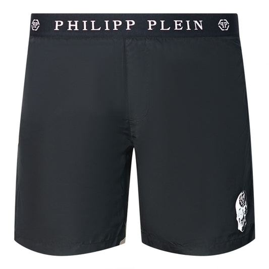 Philipp Plein Branded Waistband Black Swim Shorts