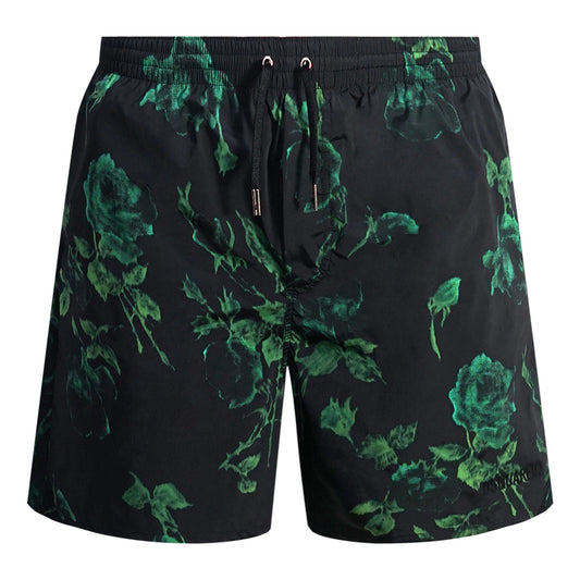 Dsquared2 Green Floral All-Over Design Black Swim Shorts