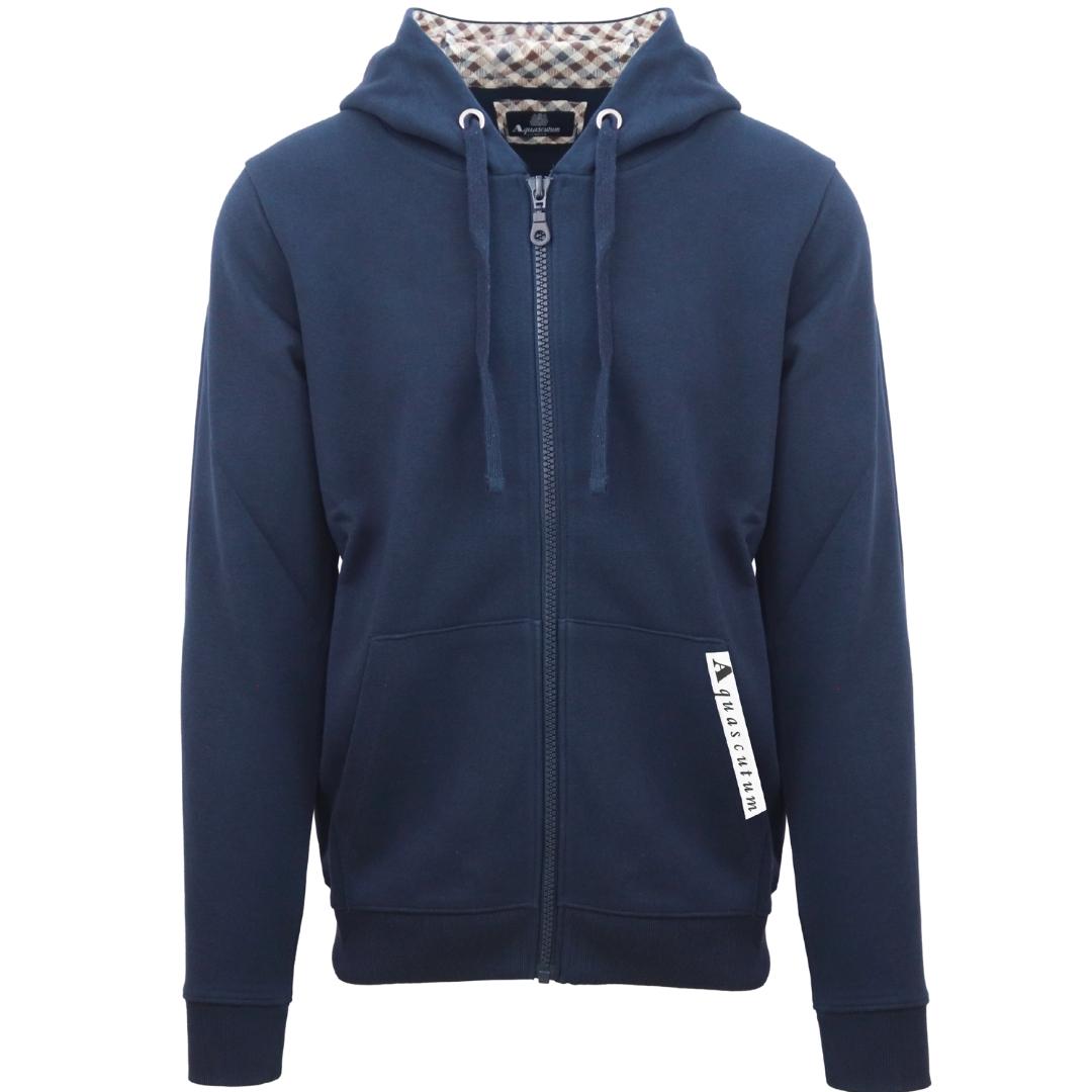 Aquascutum Branded Taped Pocket Navy Blue Zip Up Hoodie