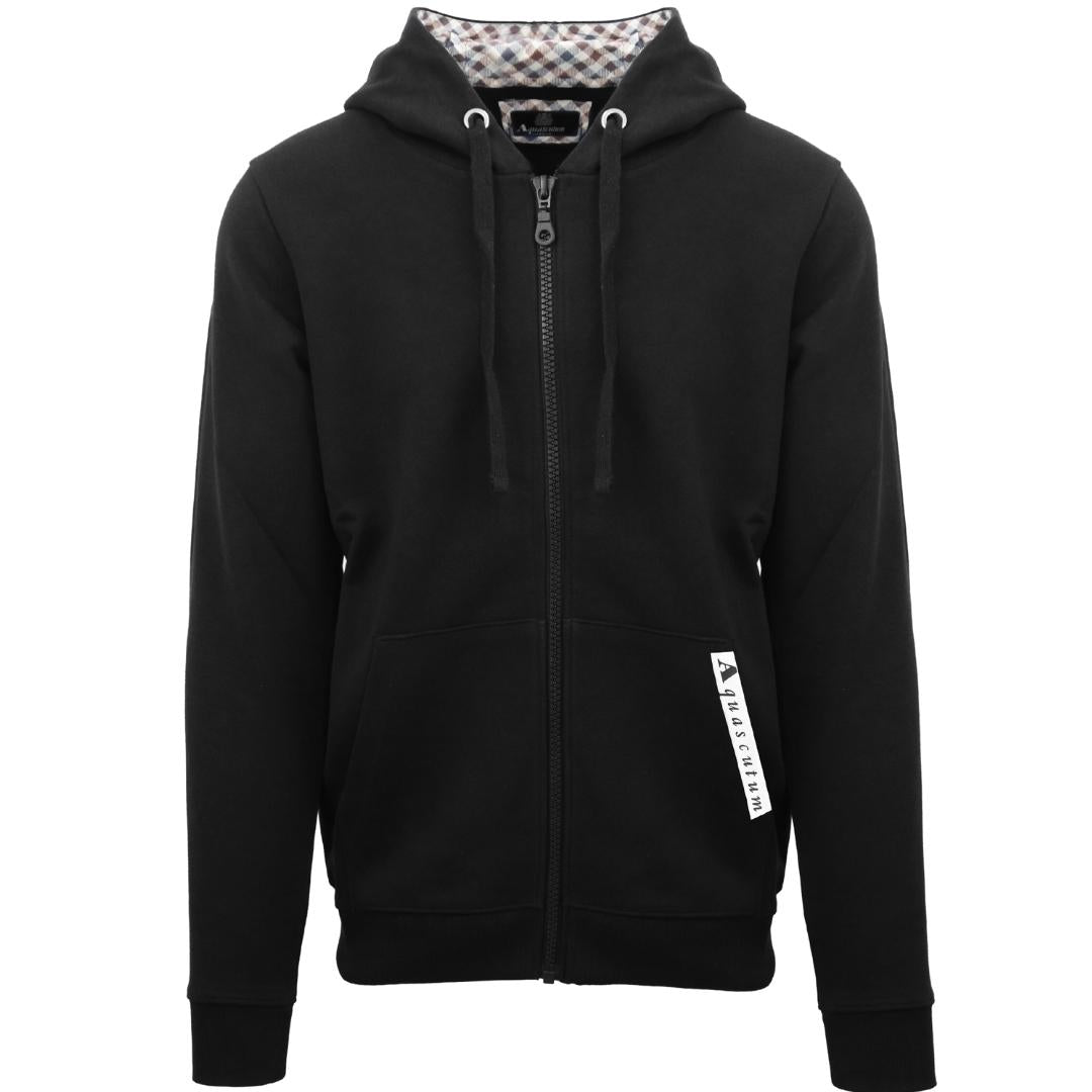 Aquascutum Branded Taped Pocket Black Zip Up Hoodie Nova Clothing