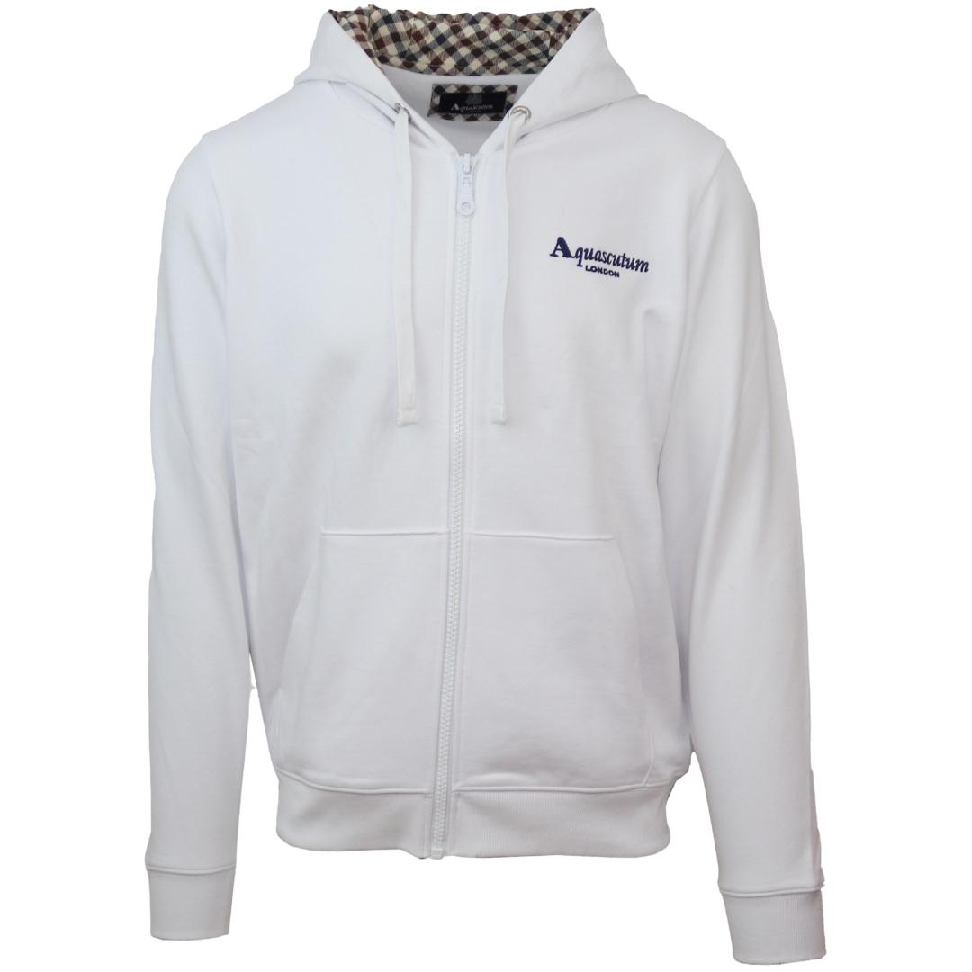 Aquascutum London Embossed Signature Logo White Zip Up Hoodie