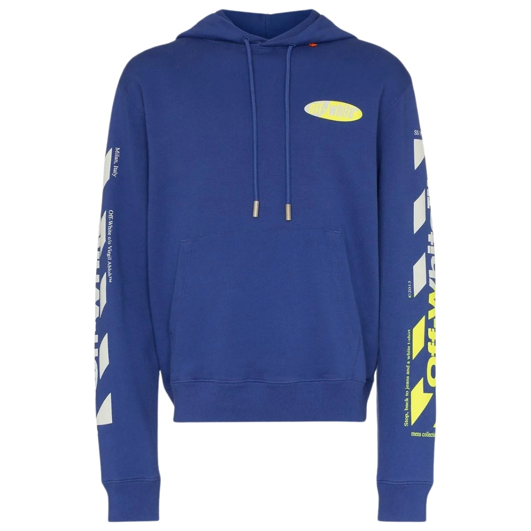 Off White Diag Split Logo Slim Fit Blue Hoodie