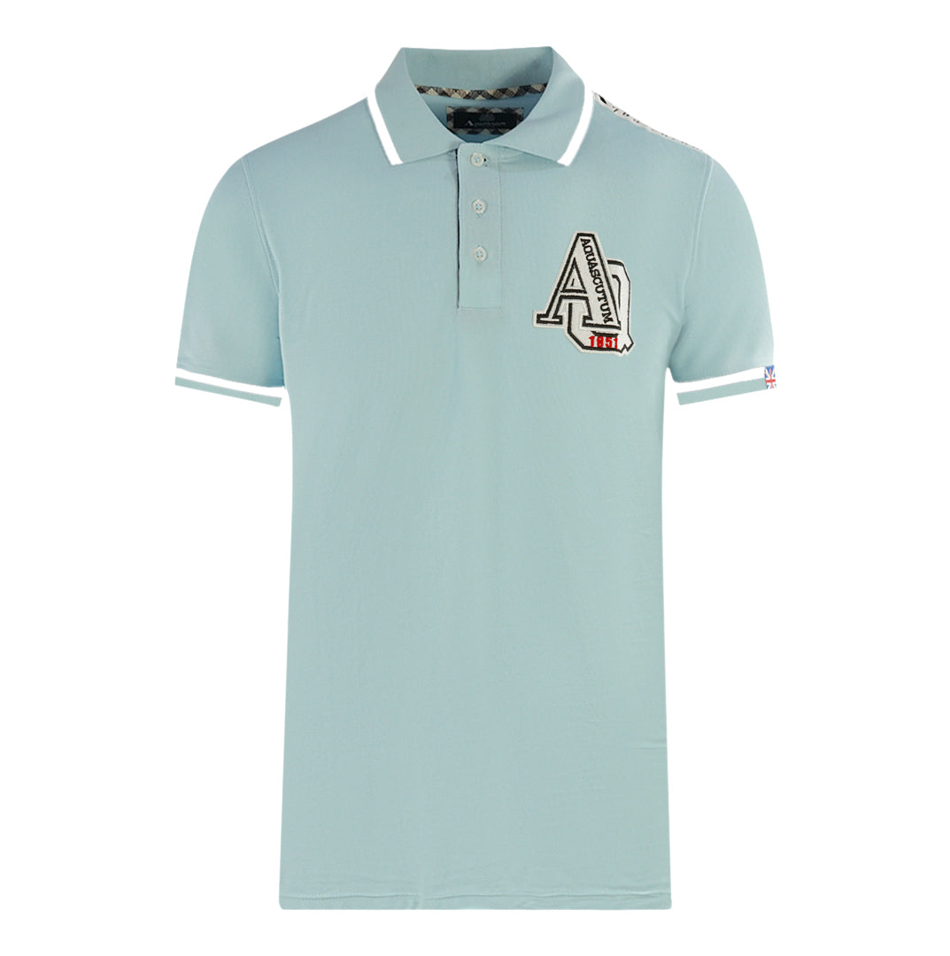 Aquascutum AQ 1851 Embroidered Tipped Light Blue Polo Shirt