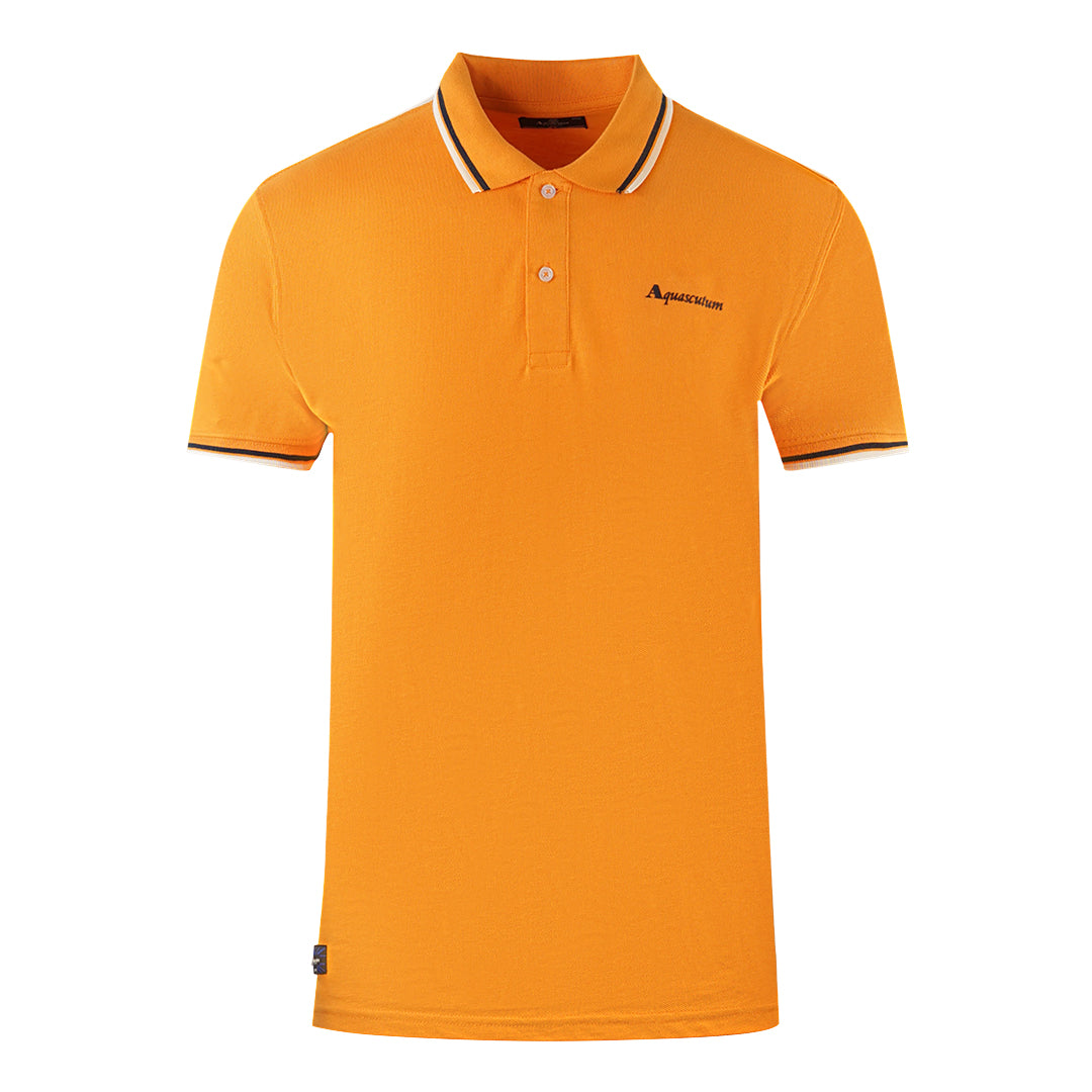 Aquascutum Twin Tipped Collar Brand Logo Orange Polo Shirt