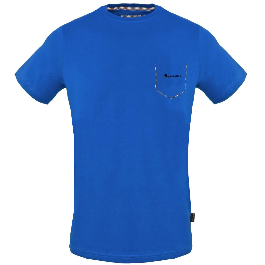 Aquascutum Check Pocket Trim Blue T Shirt