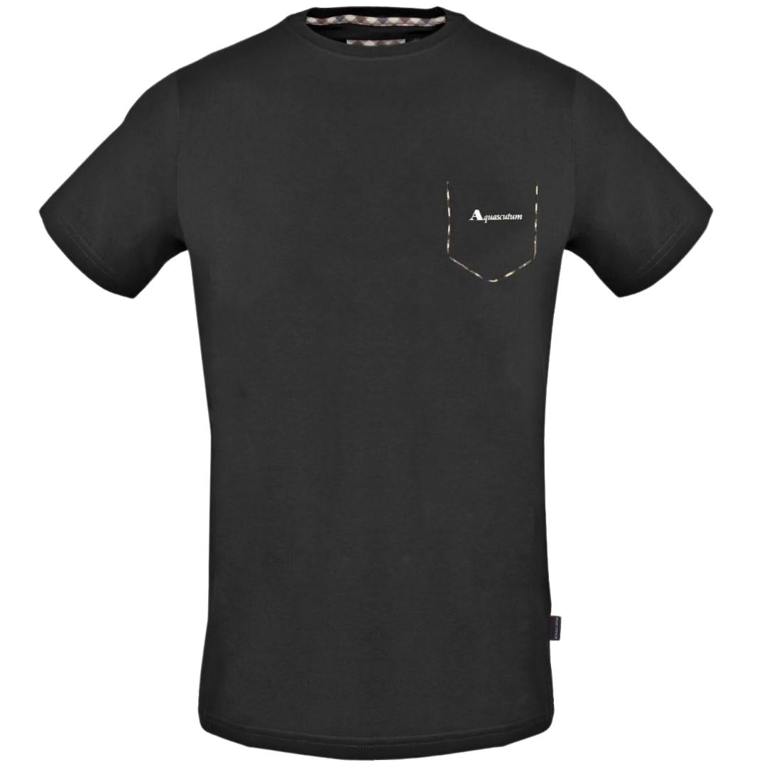 Aquascutum Check Pocket Trim Black T Shirt