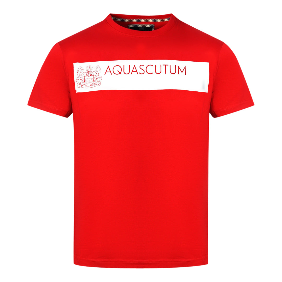 Aquascutum Block Brand Logo Red T Shirt