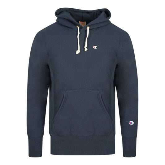 Champion Reverse Weave Small Classic Logo Navy Blue Hoodie