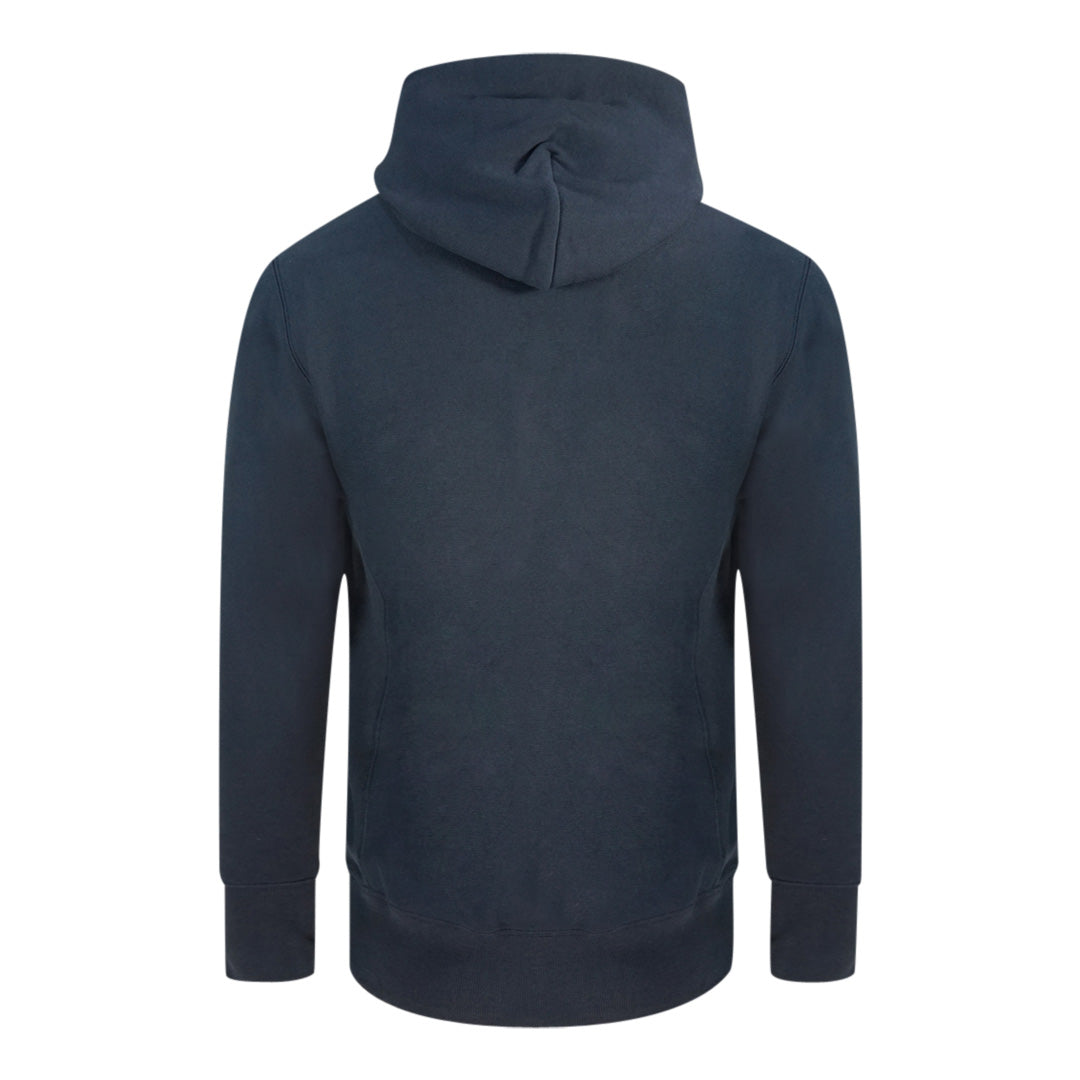 Champion Reverse Weave Small Classic Logo Navy Blue Hoodie