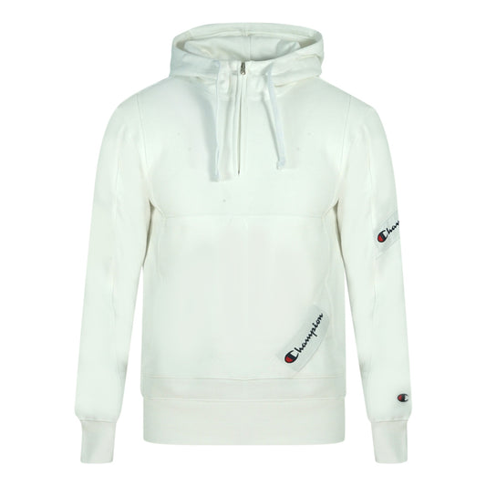 Champion Half Zip Asymmetric Pocket Logo White Hoodie