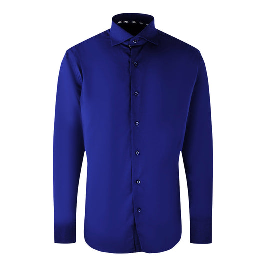 Aquascutum Plain Branded Logo Long Sleeve Royal Blue Shirt