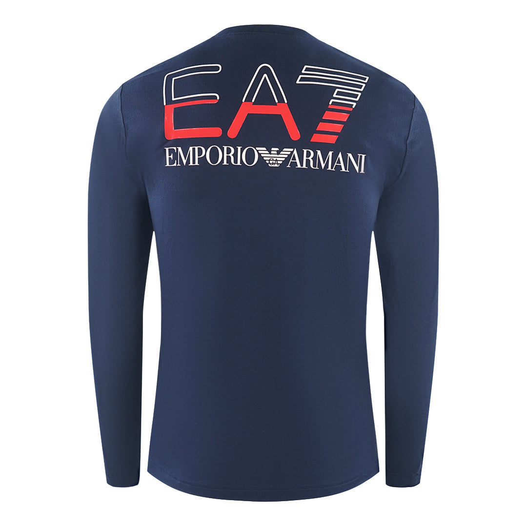 EA7 Large Back Logo Long Sleeved Navy Blue T-Shirt