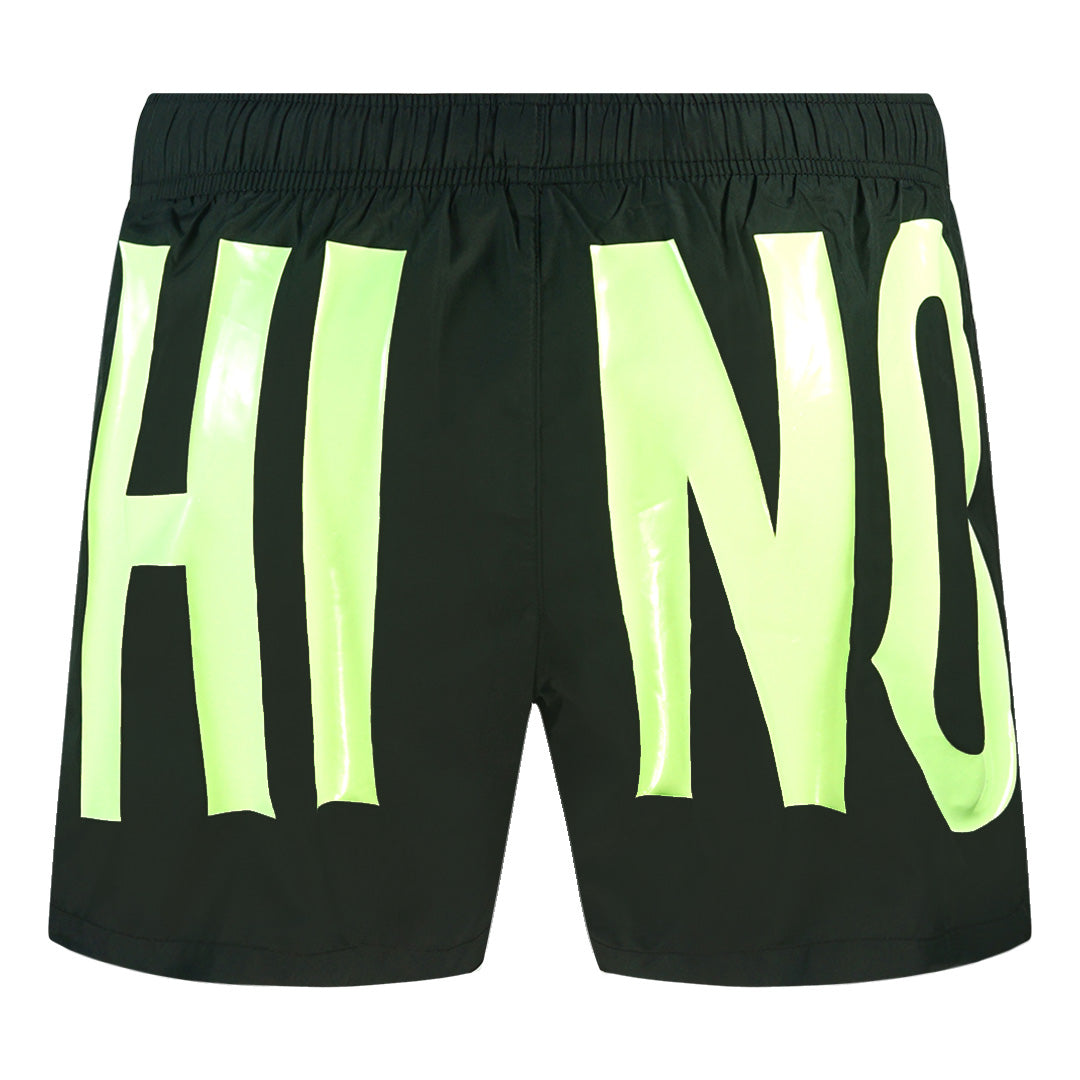 Moschino Large Yellow Logo Black Swim Shorts