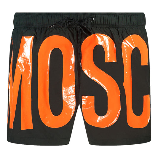 Moschino Large Orange Logo Black Shorts