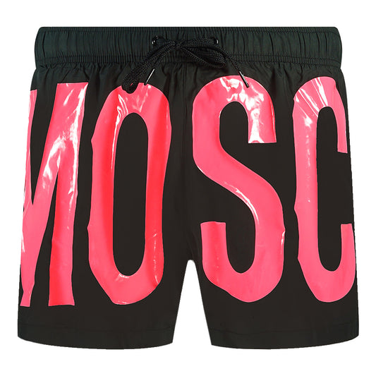 Moschino Large Pink Logo Black Shorts