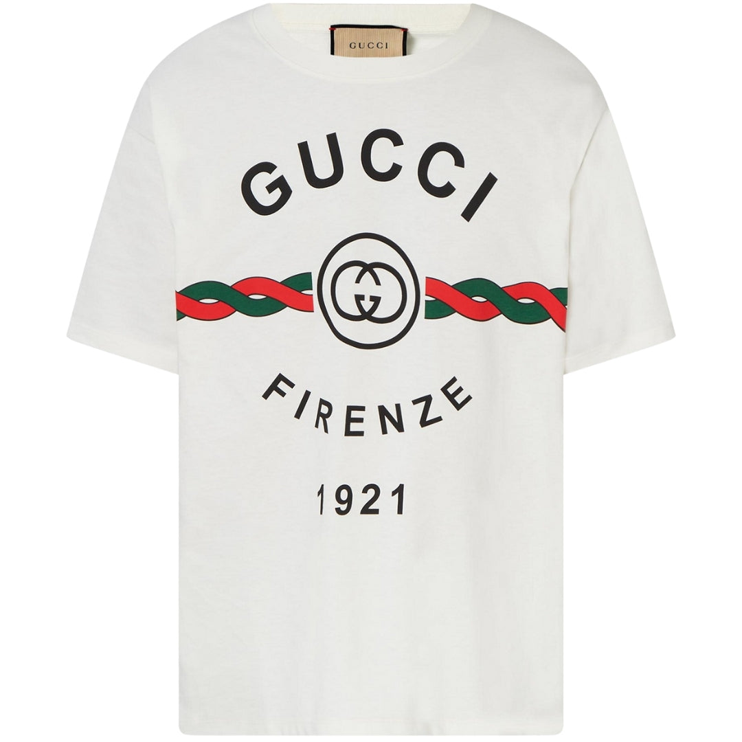 Gucci Firenze 1921 Logo Oversized Fit White T-Shirt S