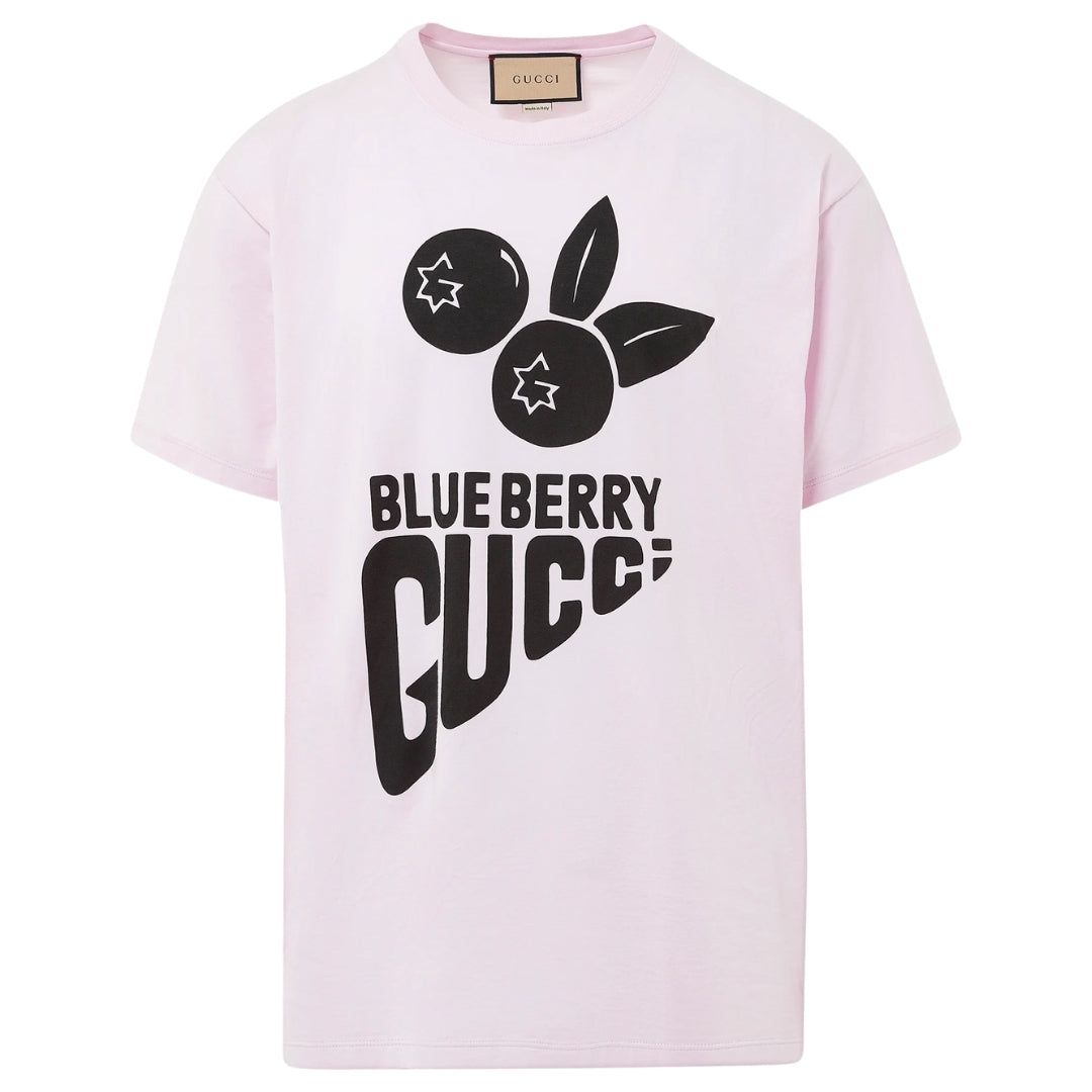 Gucci Blueberry Logo Oversized Fit Pink T-Shirt