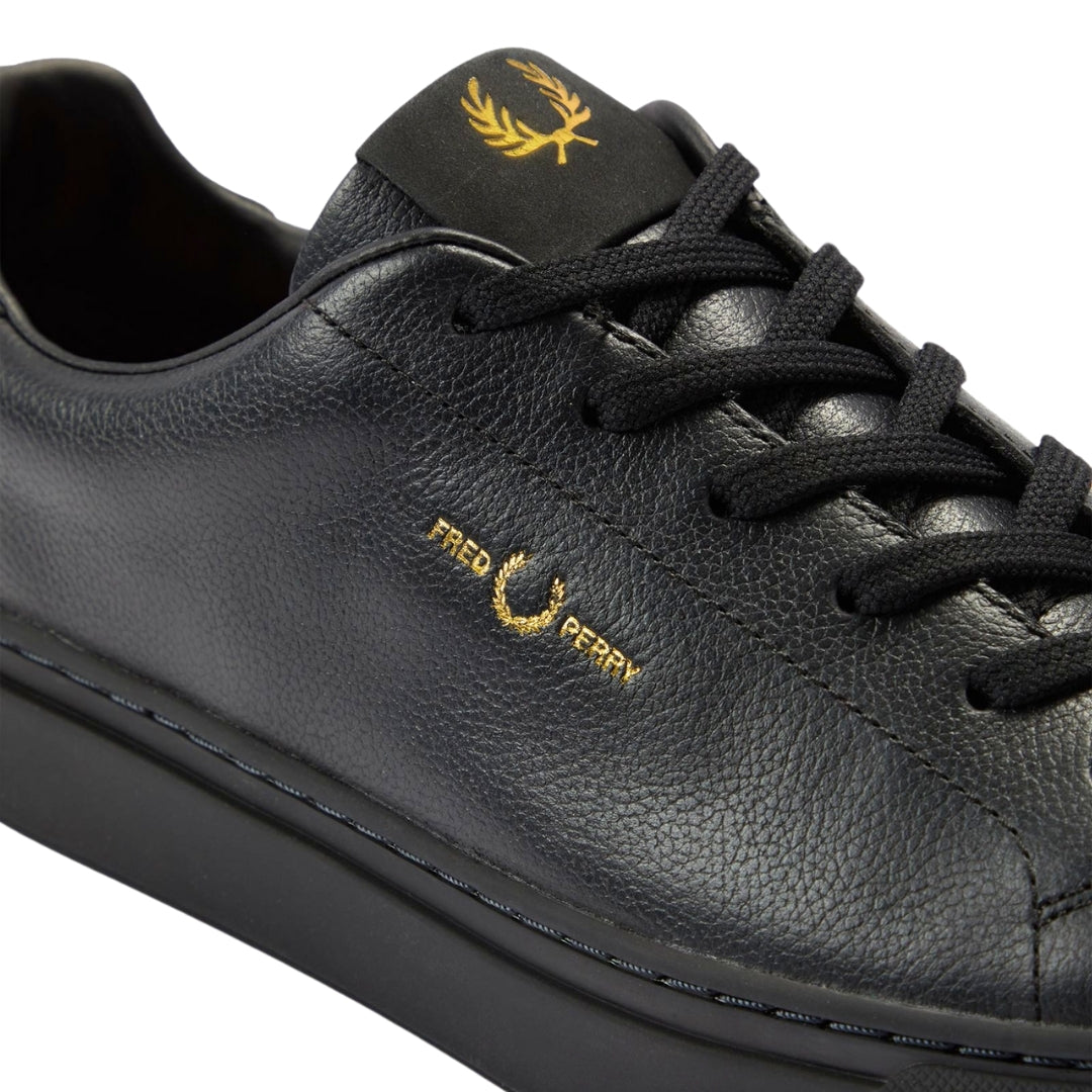 Fred Perry Black Tumbled Leather Shoes UK 9