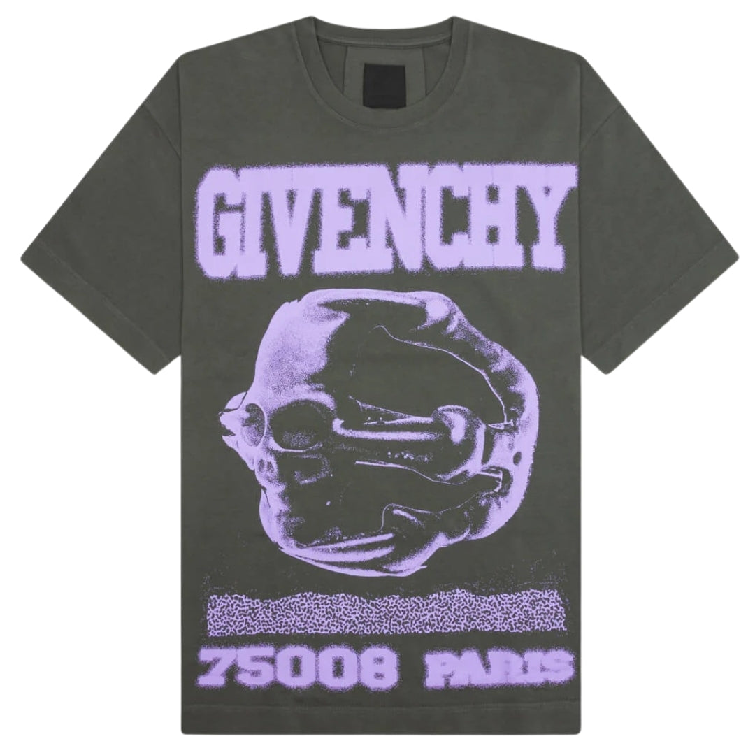 Givenchy Spray Skull Design Casual Fit Grey T-Shirt L