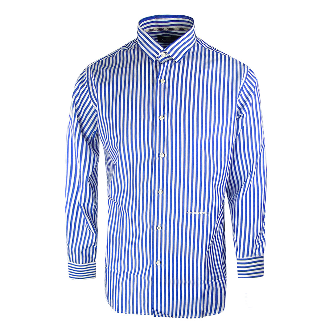 Aquascutum Striped Pattern Long Sleeve Blue Shirt XS