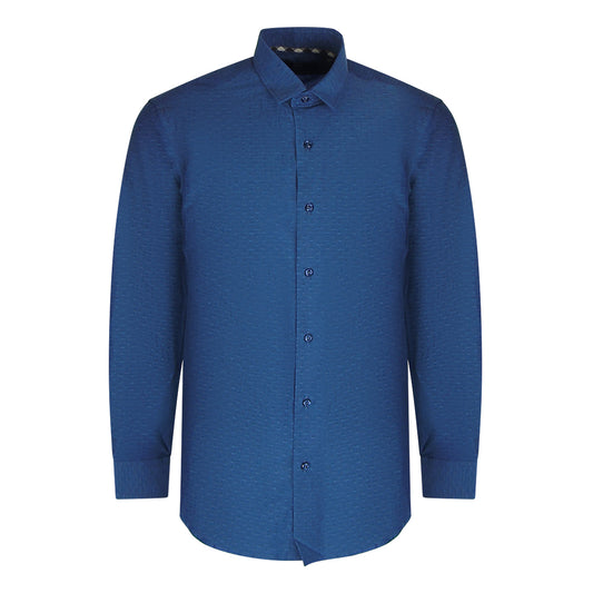 Aquascutum Textured Long Sleeve Dark Blue Shirt