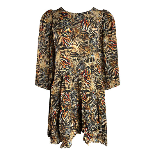 Inoa Golden Eagle 120214 Brown Silk Layered Dress UK 10