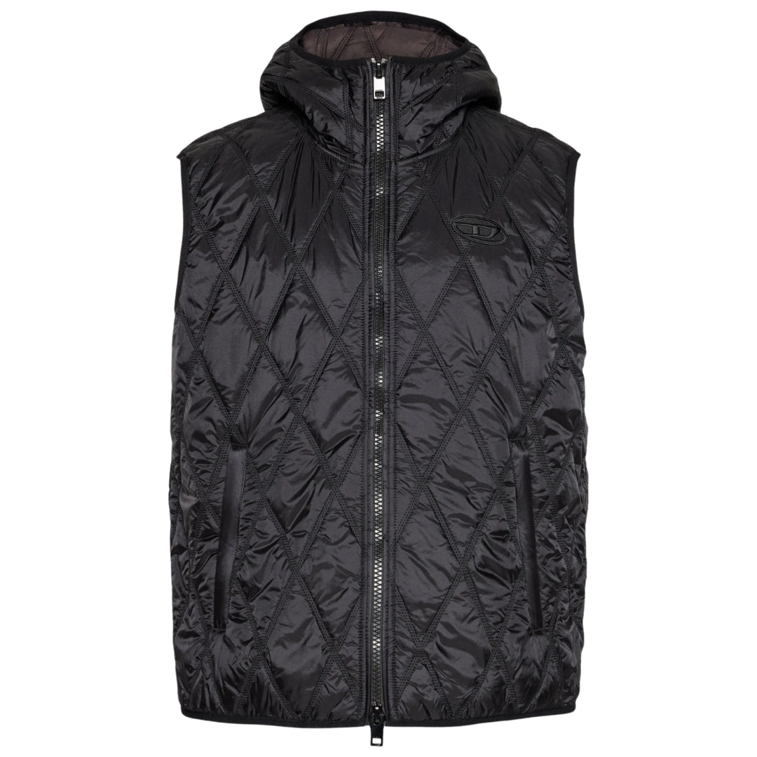 Diesel Brand Logo Black Quilted Gilet Jacket S