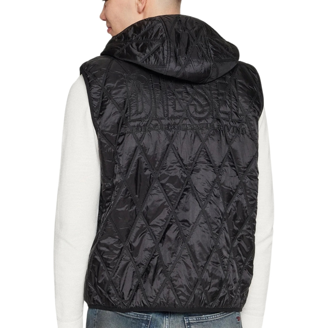 Diesel Brand Logo Black Quilted Gilet Jacket S