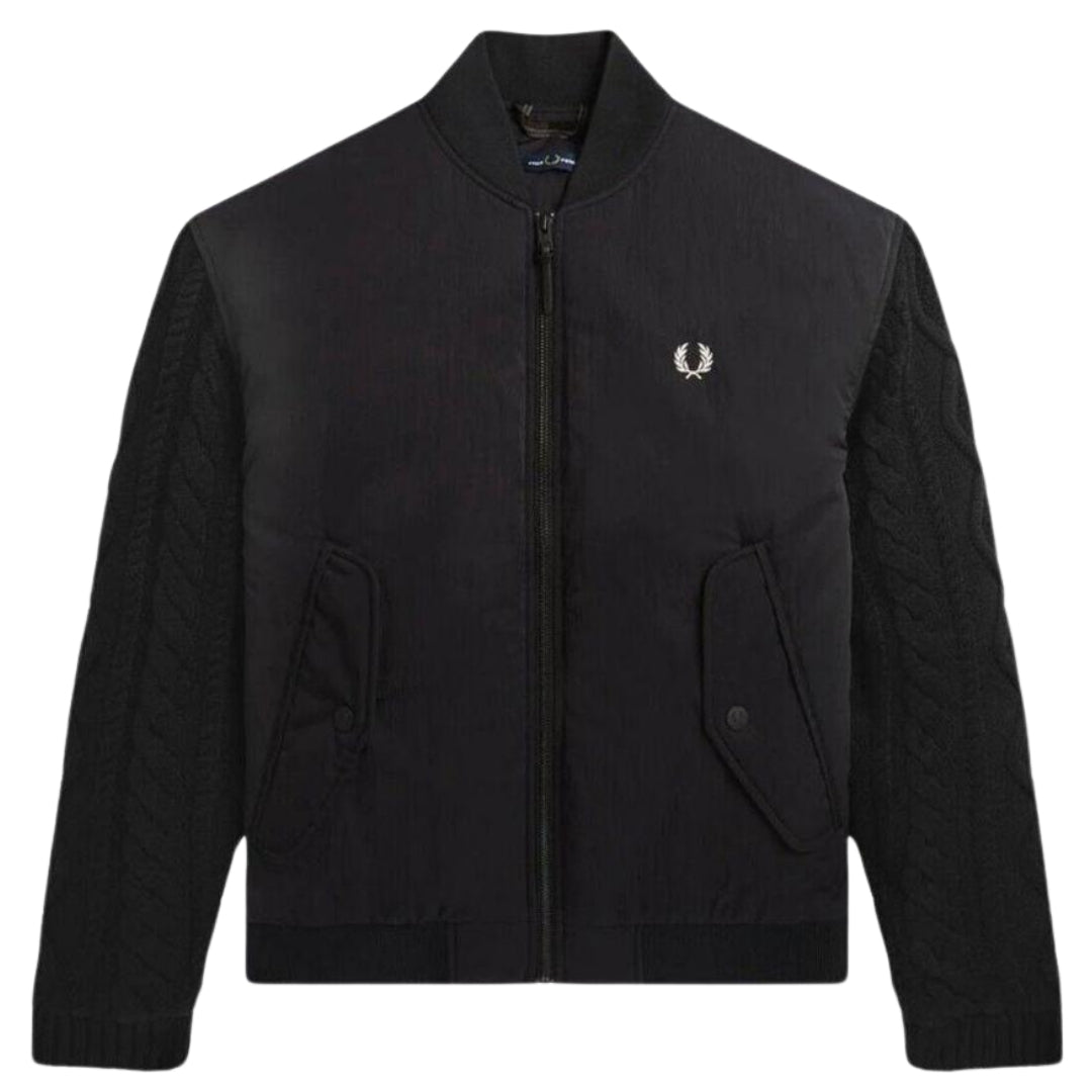 Fred Perry Cable Knit Sleeve Black Bomber Jacket S