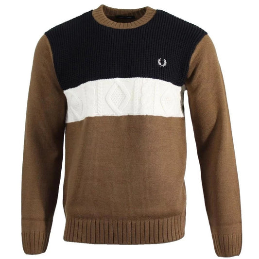 Fred Perry Textured Panel Shaded Stone Brown Sweater XS