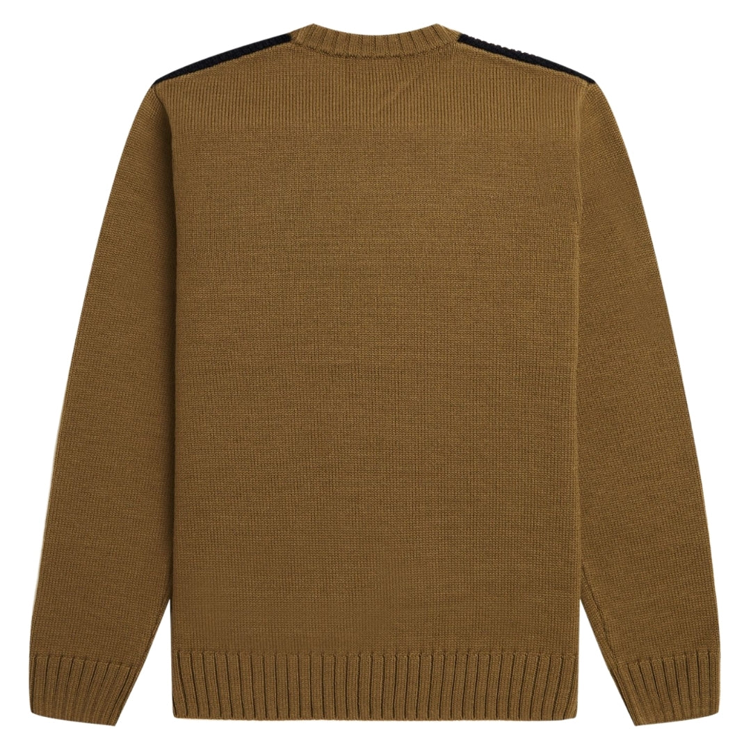 Fred Perry Textured Panel Shaded Stone Brown Sweater XS