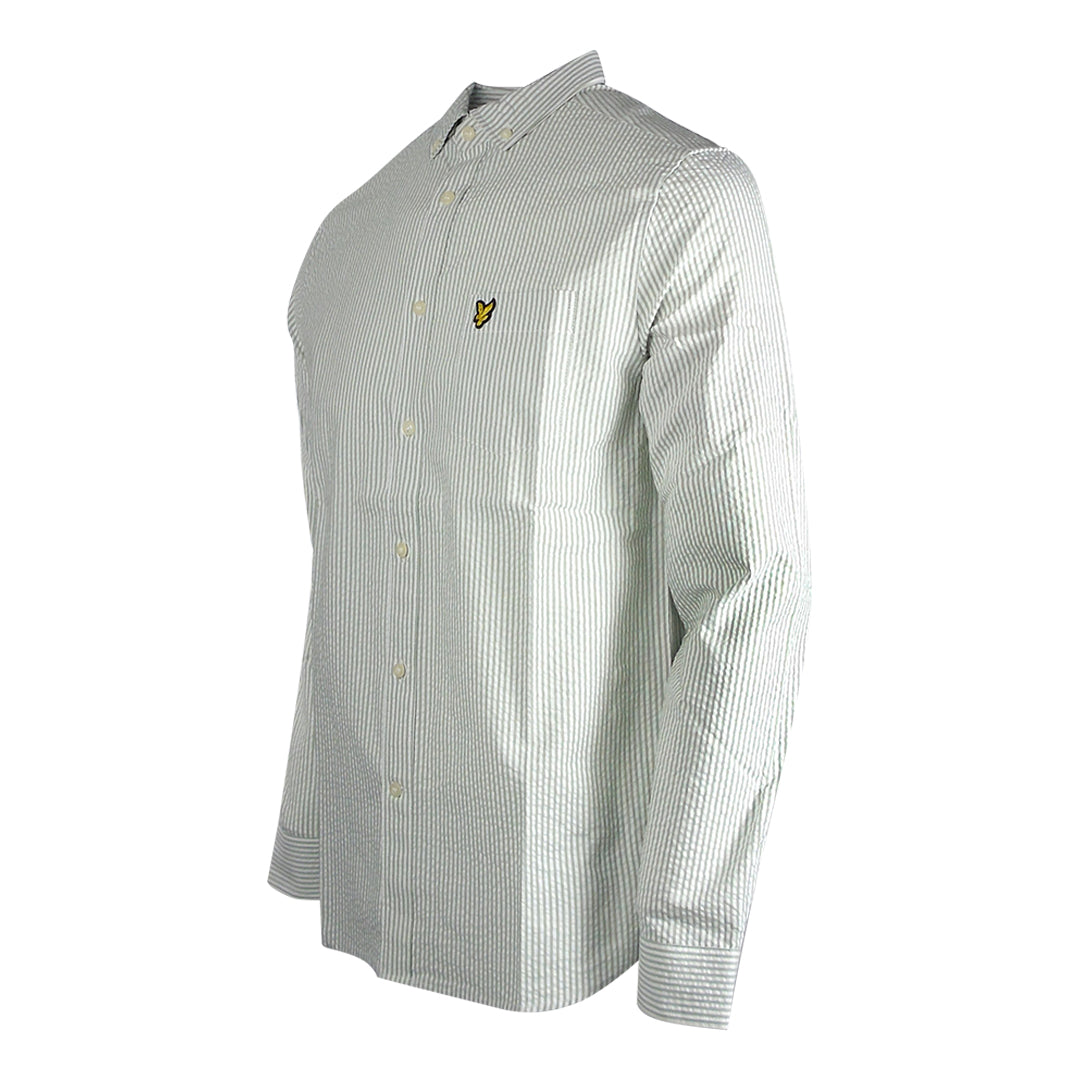 Lyle & Scott Seersucker Strike Long Sleeve Green Shirt XS