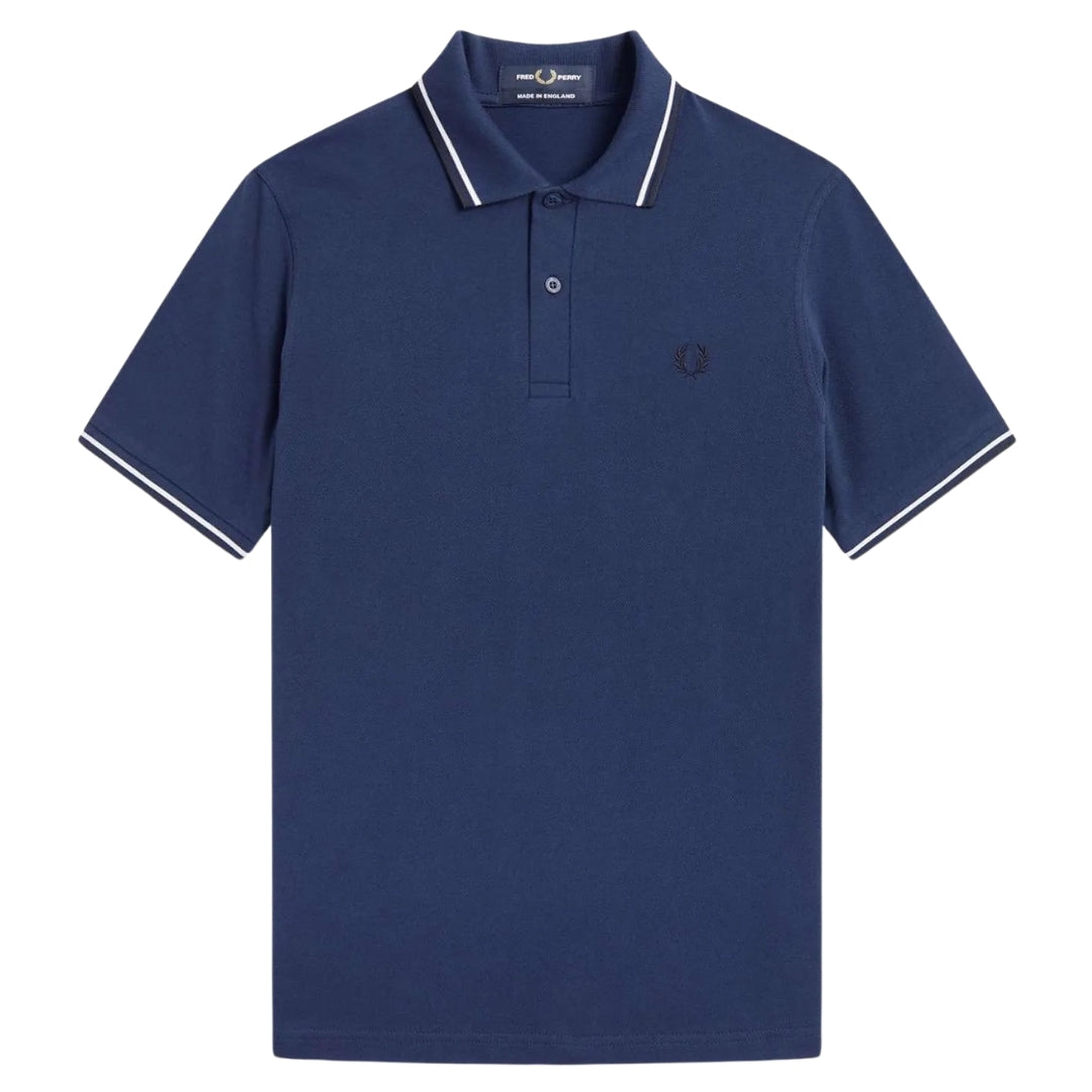 Fred Perry White and Black Twin Tipped Navy Blue Polo Shirt S