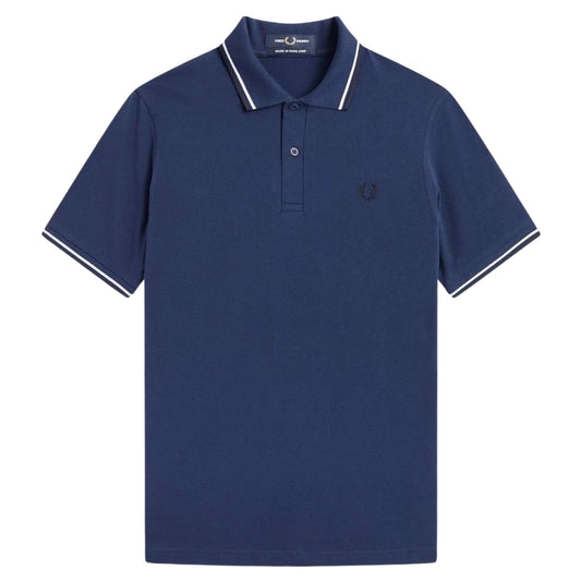 Fred Perry White and Black Twin Tipped Navy Blue Polo Shirt S