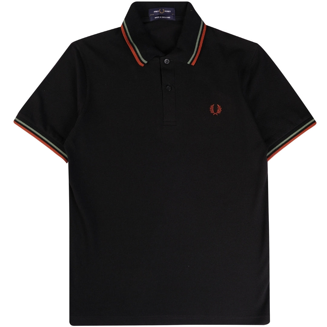 Fred Perry Green and Brown Twin Tipped Black Polo Shirt S