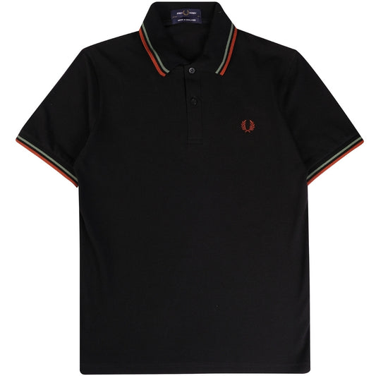 Fred Perry Green and Brown Twin Tipped Black Polo Shirt S