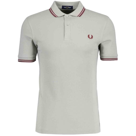 Fred Perry Burgundy Twin Tipped Collar Grey Polo Shirt S