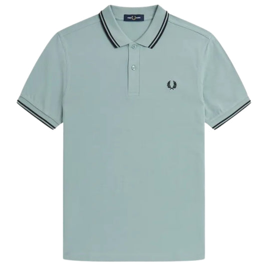 Fred Perry Black Twin Tipped Collar Light Blue Polo Shirt XS