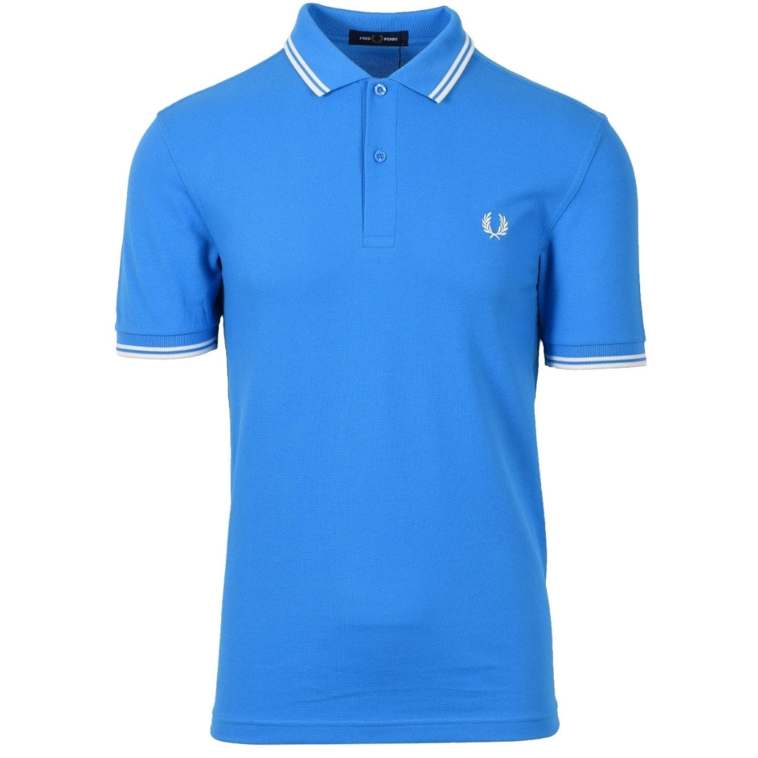 Fred Perry White Twin Tipped Collar Kingfisher Blue Polo Shirt XXXL