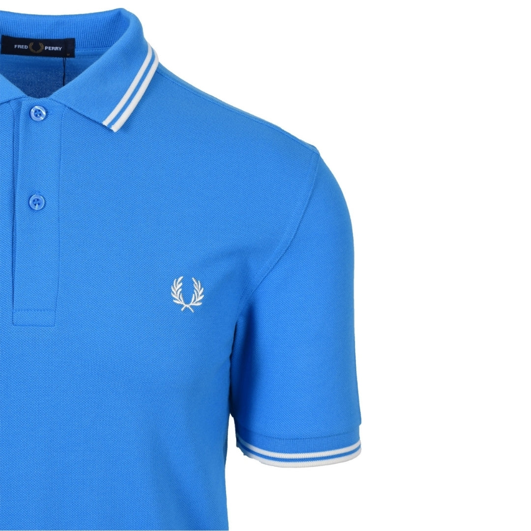 Fred Perry White Twin Tipped Collar Kingfisher Blue Polo Shirt XXXL