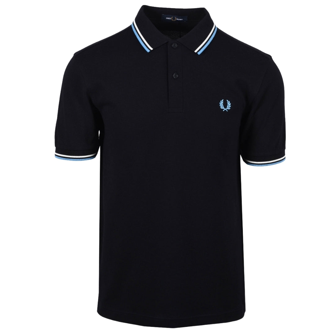 Fred Perry Sky Blue Twin Tipped Collar Black Polo Shirt XXXL