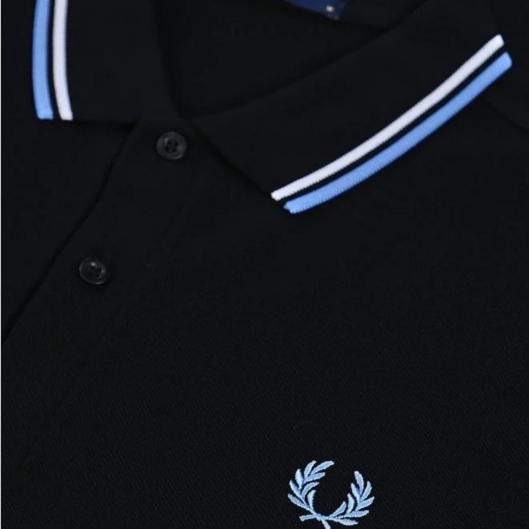 Fred Perry Sky Blue Twin Tipped Collar Black Polo Shirt XXXL