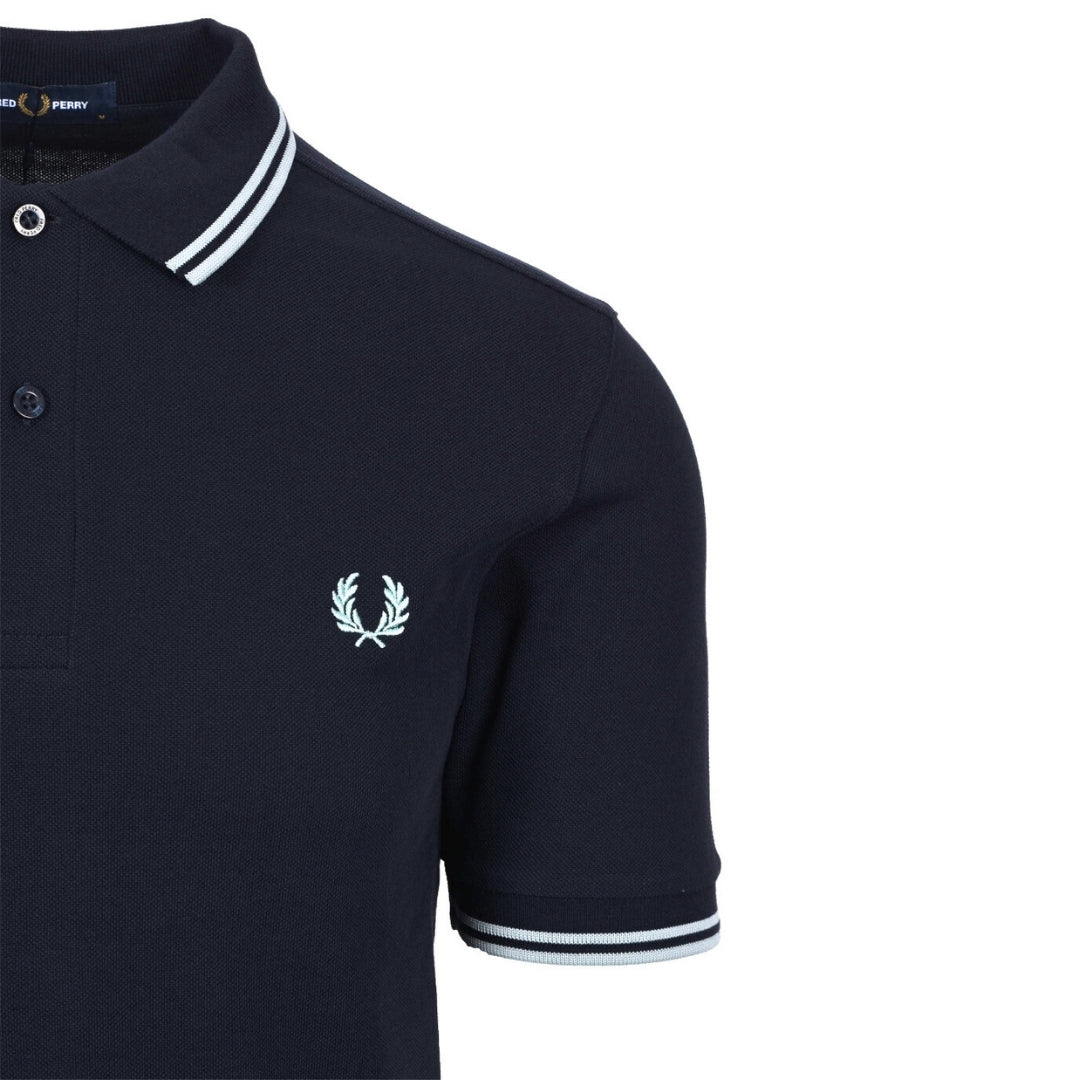 Fred Perry Silver Blue Twin Tipped Collar Dark Navy Blue Polo Shirt XS