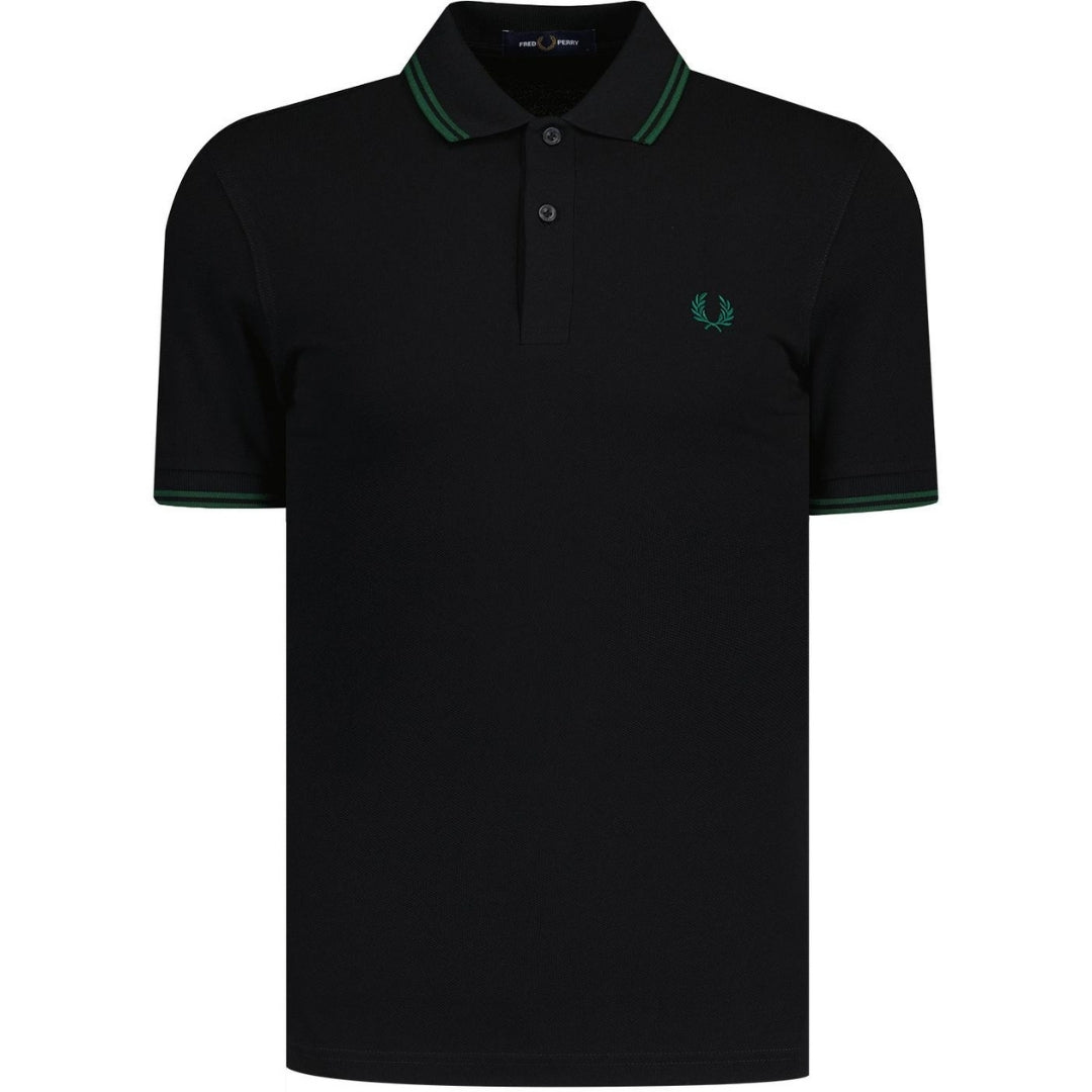 Fred Perry Green Twin Tipped Collar Black Polo Shirt XS