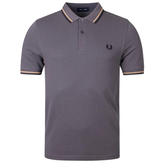 Fred Perry Yellow Twin Tipped Collar Grey Polo Shirt XS