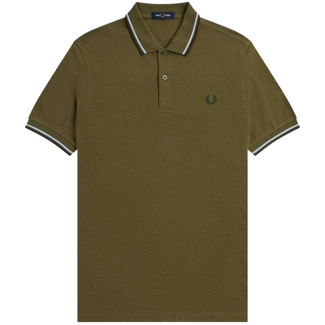 Fred Perry Brown Twin Tipped Collar Dark Green Polo Shirt XS