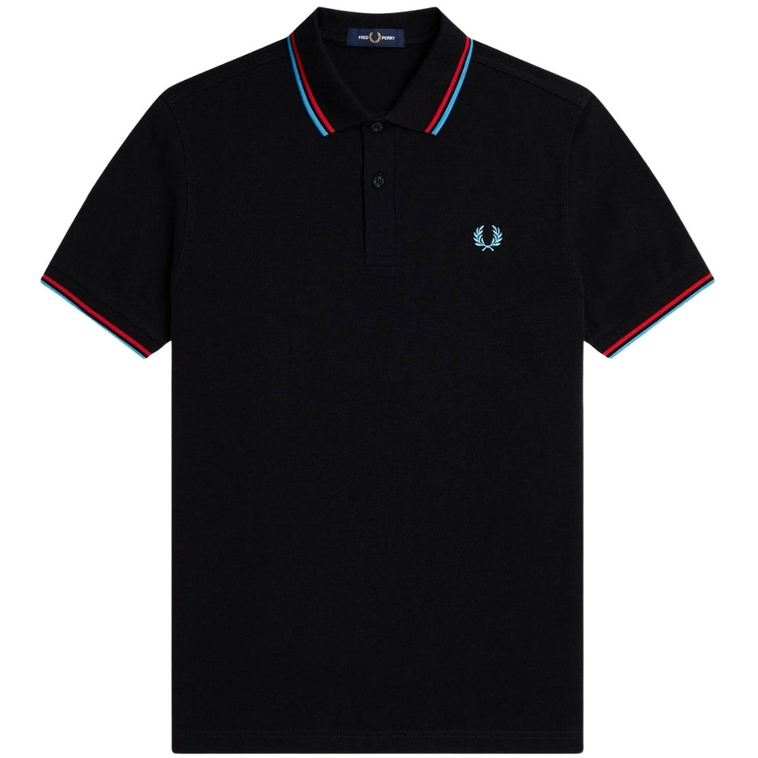 Fred Perry Red and Blue Twin Tipped Collar Black Polo Shirt XS